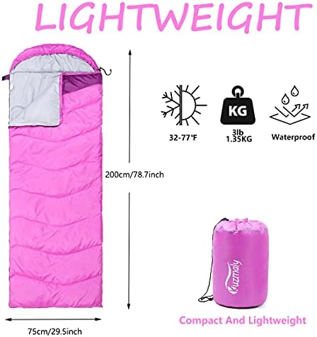 Kuzmaly Camping sac de dormit 3 sezoane ușoare & amp; impermeabil cu sac de compresie Camping sac de dormit Interior & amp;