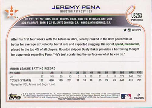 2022 Topps Update US253 Jeremy Pena NM-MT RC Rookie Houston Astros Baseball