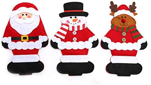 Amosfun 3pcs Crăciun Cutter și furculiță sac Moș Crăciun om de zăpadă Elk bucătărie tacâmuri tacamuri titularii buzunare decoratiuni