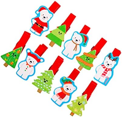 BESPORTBLE 30 PCS Mini Clipuri foto de Crăciun colorate Clipuri de lemn Notă notă clipuri poștale poștale de poștă de hârtie de hârtie cu sfoară pentru petreceri de Crăciun Favor