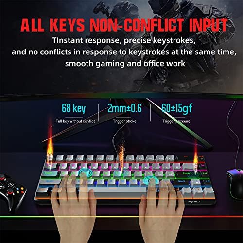 Tastatură mecanică cu 68 de taste Type - C cu fir RGB Led retroiluminat Albastru / Roșu axă tastatură Mech pentru jocuri TS0