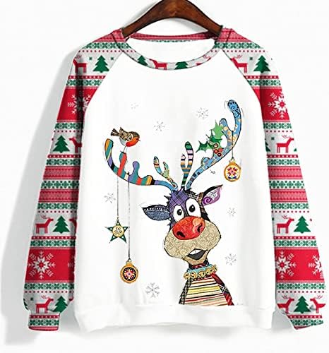 Shusuen & nbsp; femei Crăciun imprimate tricou vrac Casual maneca lunga Crewneck Pulover Topuri