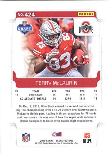 Scorul 2019 424 Terry McLaurin RC Rookie Ohio State Buckeyes NFL Carte de tranzacționare a fotbalului