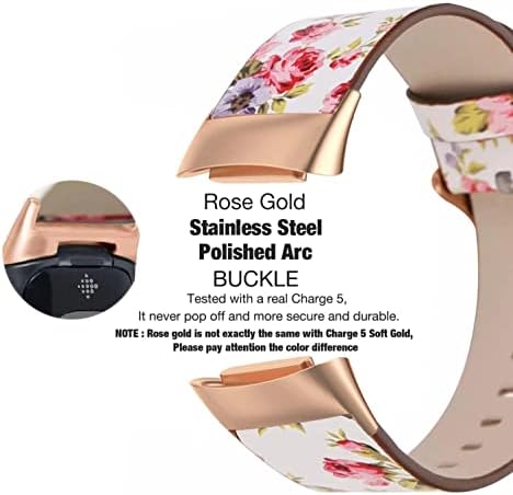 Benzi din piele Abanen pentru Fitbit Charge 5, curea de brățară pentru femei din piele moale cu imprimare florală cu eliberare rapidă din oțel inoxidabil compatibilă cu Fitbit Charge 5