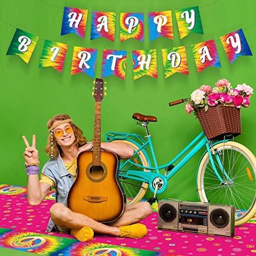 172 buc Tie Dye Birthday Party Supplies serveste 24, 60 ' s Hippie tema petrecere decoratiuni Happy Birthday Banner Tie Dye