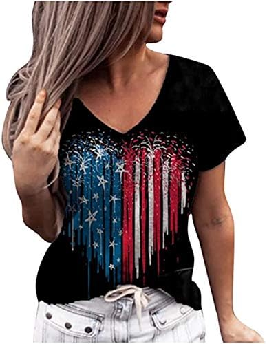 4 iulie tricouri femei moda femei V-Neck maneca scurta Ziua Independenței Pavilion imprimare topuri tricouri îmbrăcăminte