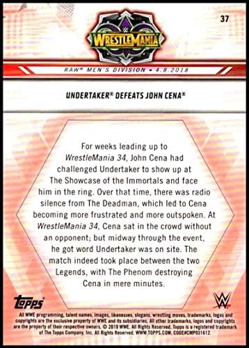 2019 Topps Road to WrestleMania 37 Undertaker îl învinge pe John Cena Wrestling Card de tranzacționare
