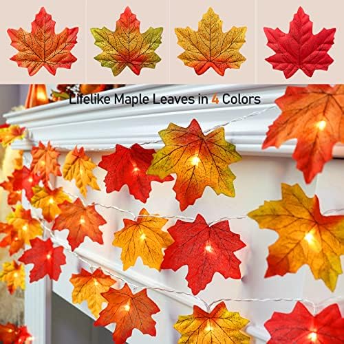 2 pachet decorațiuni de Ziua Recunoștinței Fall Maple Leaf Lights Garland Multicolorat, 20ft 40 la 40 de baterii Funcționate