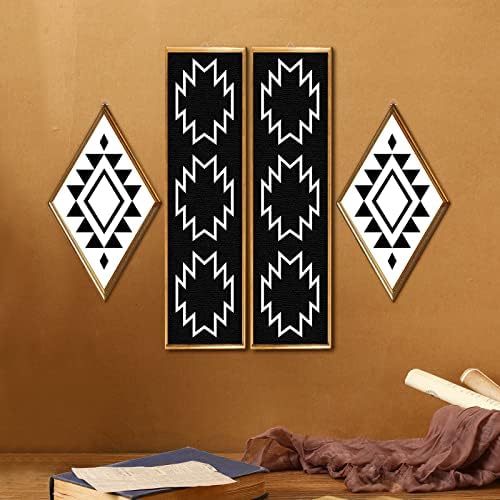 4 PC -uri pentru fermă pentru cămin de perete decor din lemn aztec semn Boho arta de perete imprimeuri pe lemn geometric cu